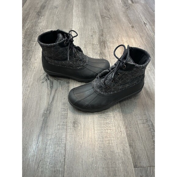 Sperry Boots Womens 7.5 Syren Gulf Zip Lace Up Winter Duck Bootie STS99766 Black - Picture 1 of 8